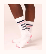 Load image into Gallery viewer, Best Day Ever Socks: White/Pink/Navy
